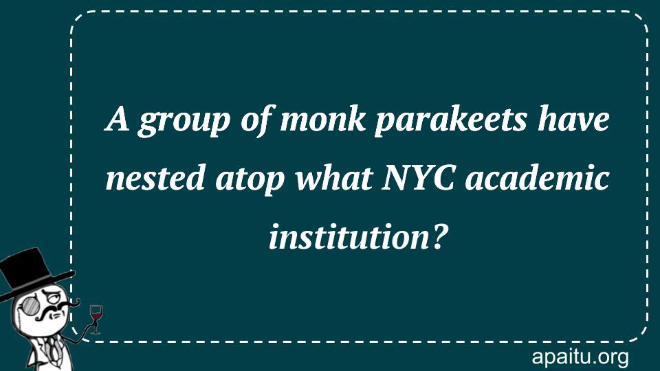 A group of monk parakeets have nested atop what NYC academic institution?