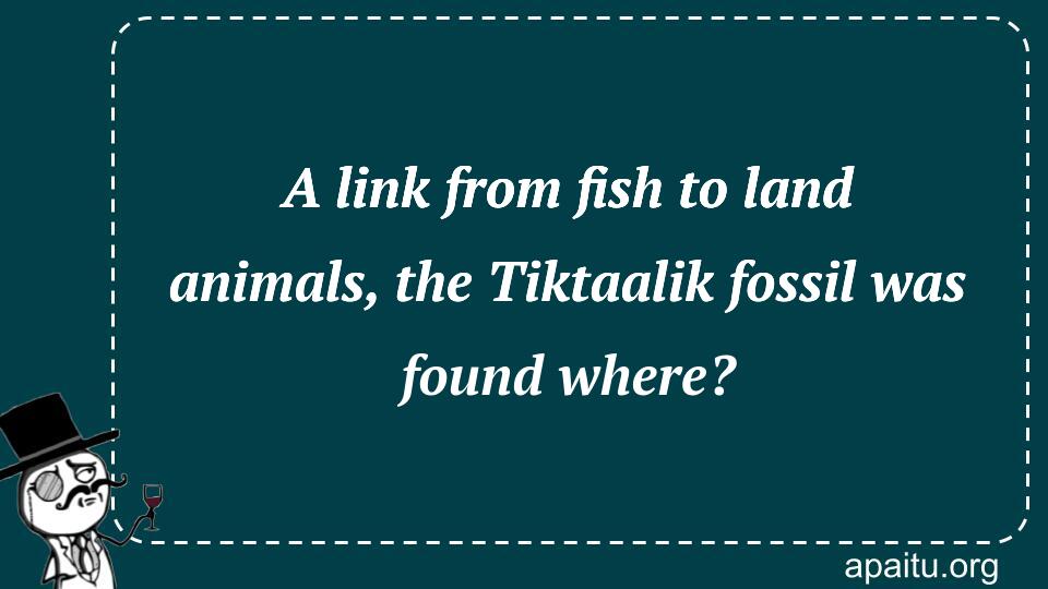 A link from fish to land animals, the Tiktaalik fossil was found where?