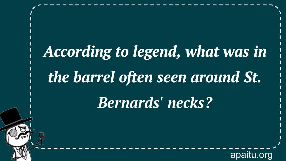 According to legend, what was in the barrel often seen around St. Bernards` necks?