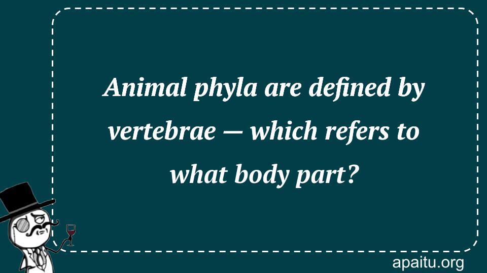 Animal phyla are defined by vertebrae — which refers to what body part?