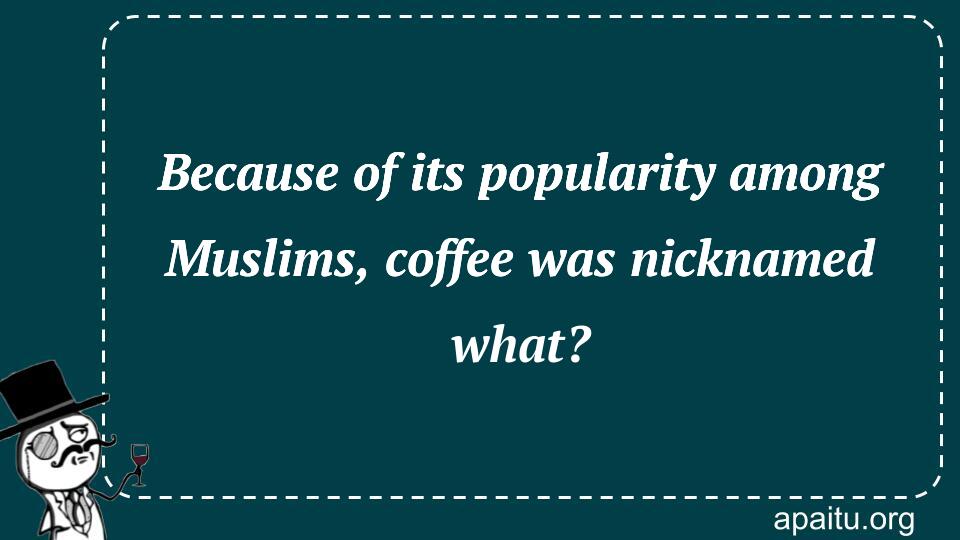 Because of its popularity among Muslims, coffee was nicknamed what?