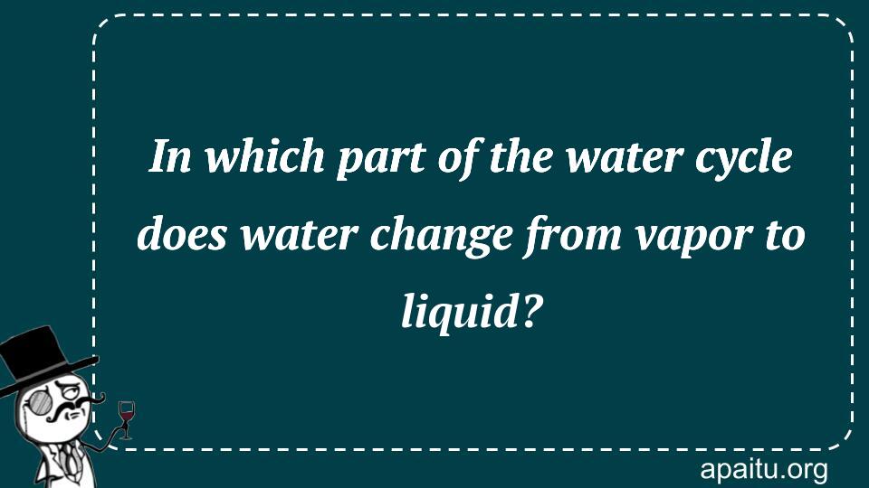 In which part of the water cycle does water change from vapor to liquid?