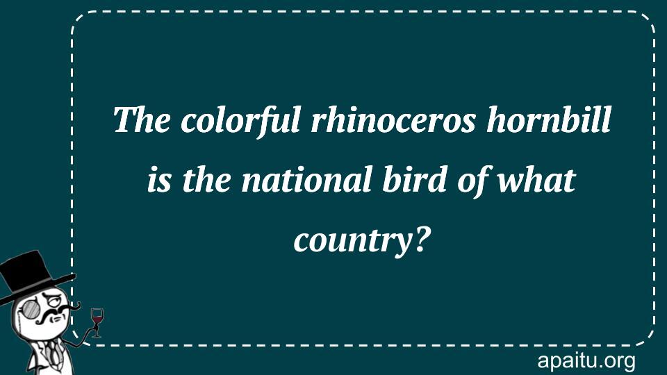 The colorful rhinoceros hornbill is the national bird of what country?